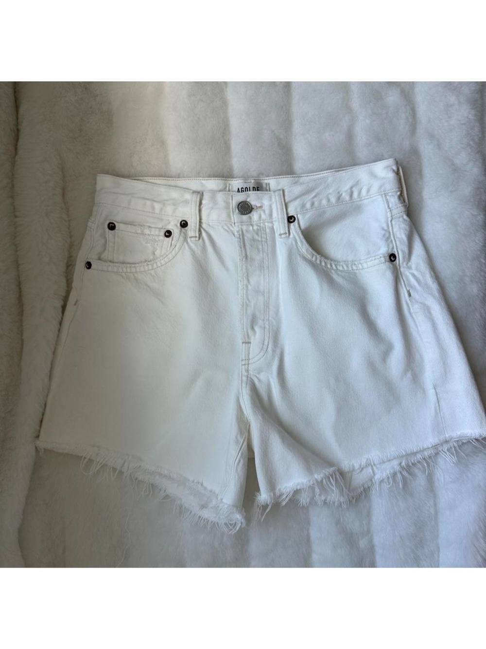 AGOLDE white denim shorts